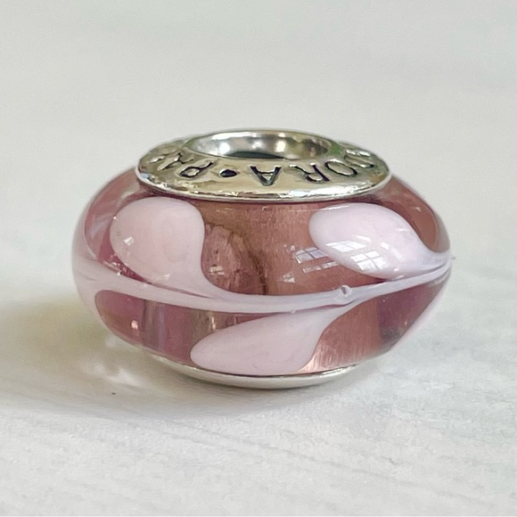 Pandora Retired Pink Swirly Swirl / Swirls Murano Glass Charm - Picture 2 of 6